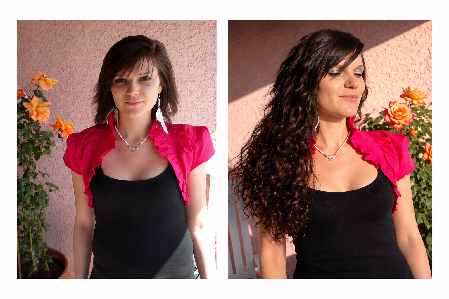Pose d’extensions de cheveux bouclées avant après