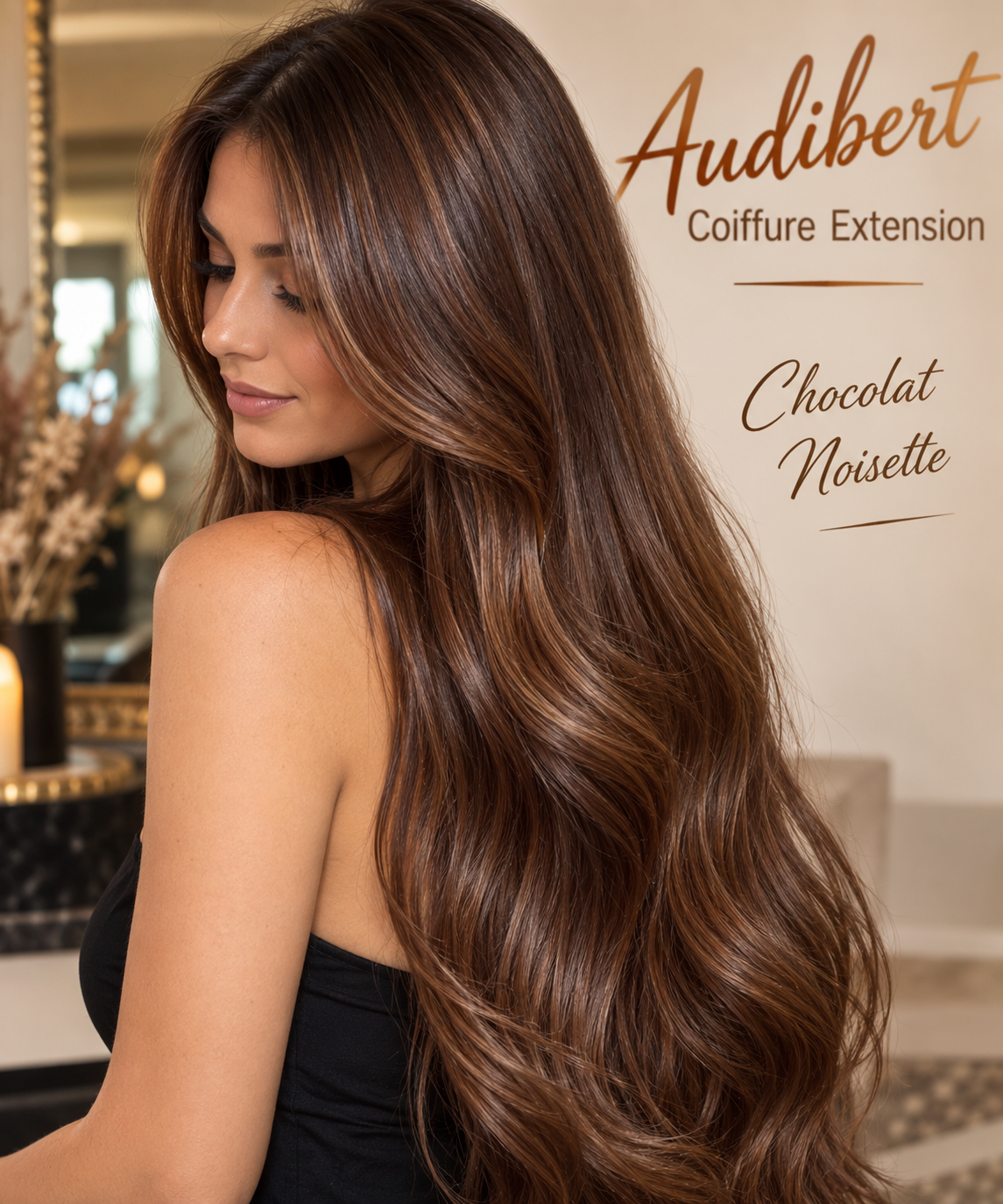Extensions de cheveux longues couleur chocolat noisette